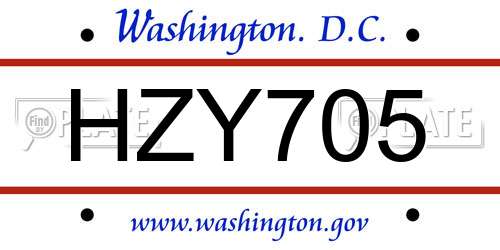 HZY705 District Of Columbia License Plate