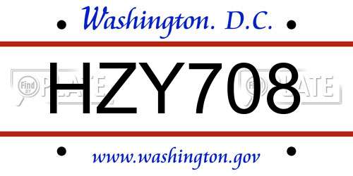 HZY708 District Of Columbia License Plate