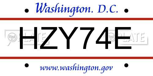 HZY74E District Of Columbia License Plate