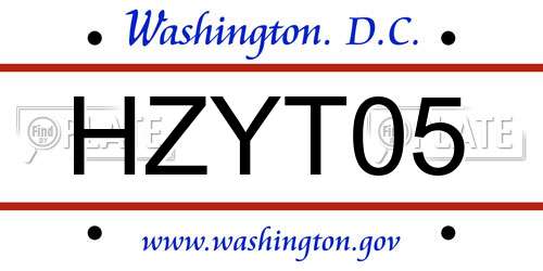 HZYT05 District Of Columbia License Plate