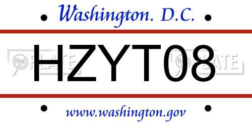 HZYT08 District Of Columbia License Plate