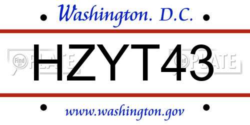 HZYT43 District Of Columbia License Plate