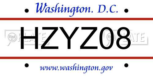 HZYZ08 District Of Columbia License Plate