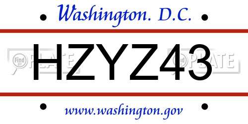 HZYZ43 District Of Columbia License Plate