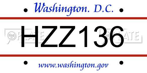 HZZ136 District Of Columbia License Plate