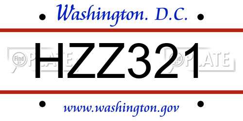 HZZ321 District Of Columbia License Plate