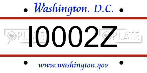 I0002Z District Of Columbia License Plate