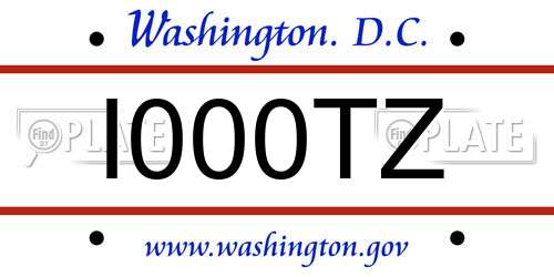 I000TZ District Of Columbia License Plate