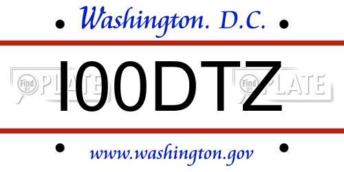 I00DTZ District Of Columbia License Plate