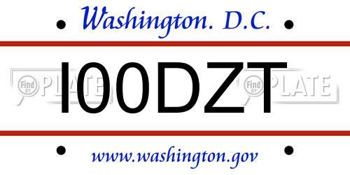 I00DZT District Of Columbia License Plate