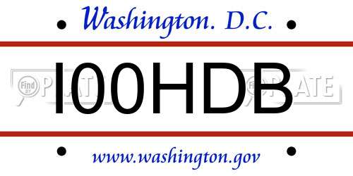 I00HDB District Of Columbia License Plate