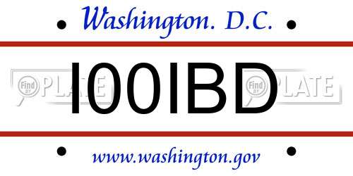 I00IBD District Of Columbia License Plate
