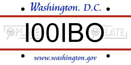 I00IBO District Of Columbia License Plate