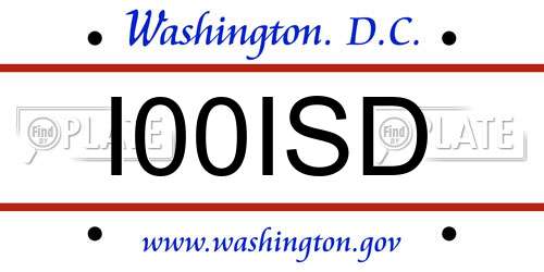I00ISD District Of Columbia License Plate