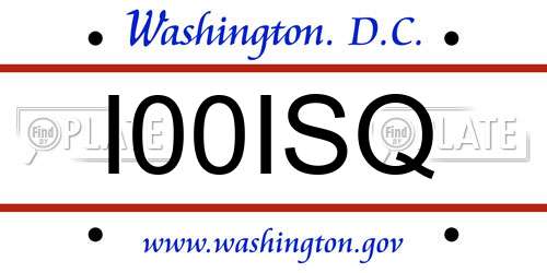 I00ISQ District Of Columbia License Plate
