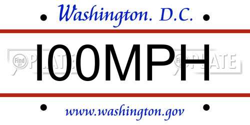I00MPH District Of Columbia License Plate