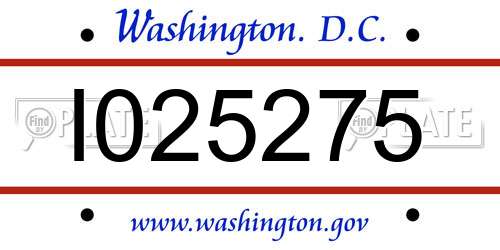 I025275 District Of Columbia License Plate
