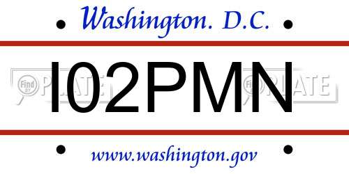 I02PMN District Of Columbia License Plate