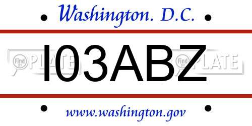 I03ABZ District Of Columbia License Plate