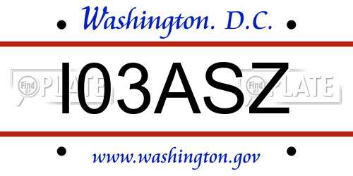 I03ASZ District Of Columbia License Plate
