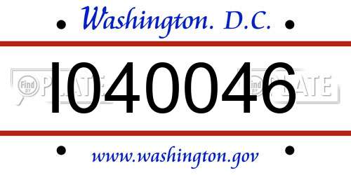 I040046 District Of Columbia License Plate