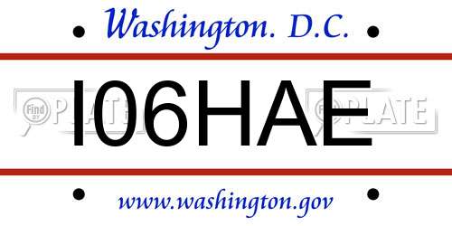 I06HAE District Of Columbia License Plate