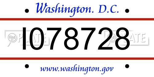 I078728 District Of Columbia License Plate