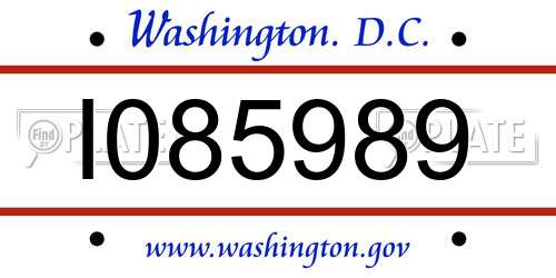 I085989 District Of Columbia License Plate