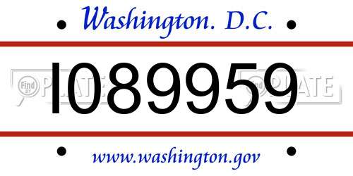 I089959 District Of Columbia License Plate