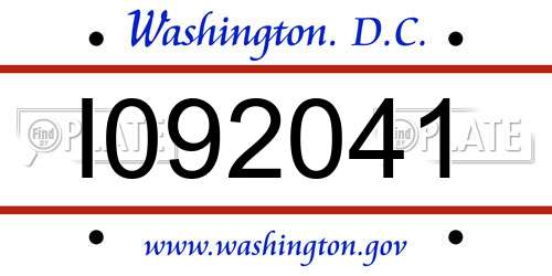 I092041 District Of Columbia License Plate