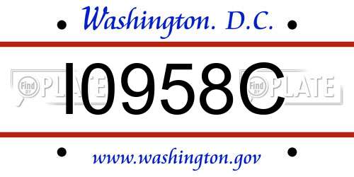 I0958C District Of Columbia License Plate