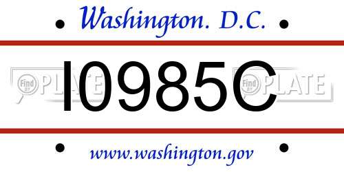 I0985C District Of Columbia License Plate