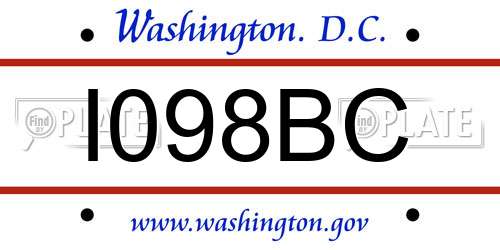 I098BC District Of Columbia License Plate