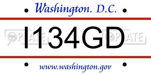I134GD District Of Columbia License Plate