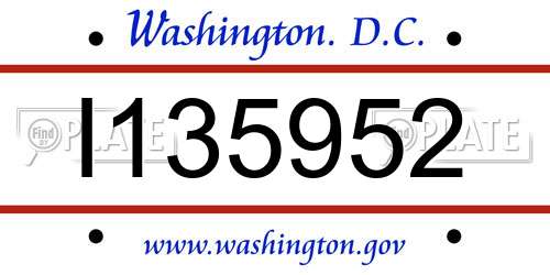 I135952 District Of Columbia License Plate