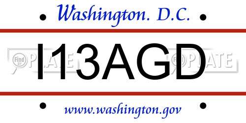 I13AGD District Of Columbia License Plate