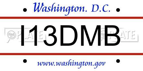 I13DMB District Of Columbia License Plate