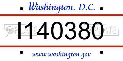 I140380 District Of Columbia License Plate
