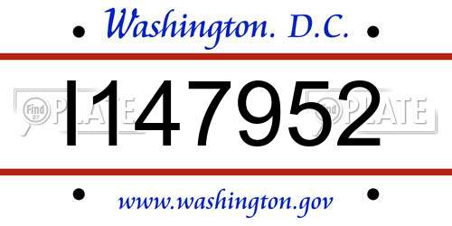 I147952 District Of Columbia License Plate