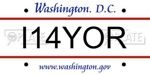 I14YOR District Of Columbia License Plate