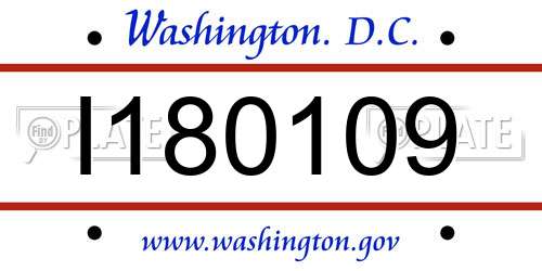 I180109 District Of Columbia License Plate