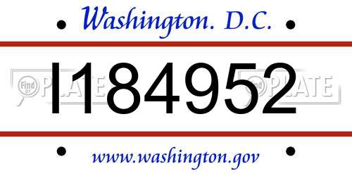 I184952 District Of Columbia License Plate