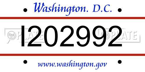 I202992 District Of Columbia License Plate