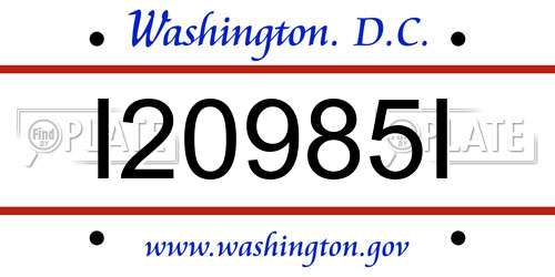 I20985I District Of Columbia License Plate