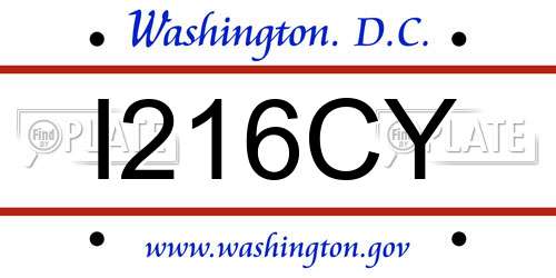 I216CY District Of Columbia License Plate