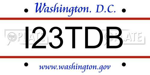 I23TDB District Of Columbia License Plate