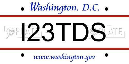 I23TDS District Of Columbia License Plate