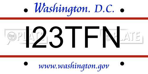 I23TFN District Of Columbia License Plate