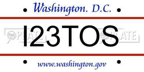 I23TOS District Of Columbia License Plate