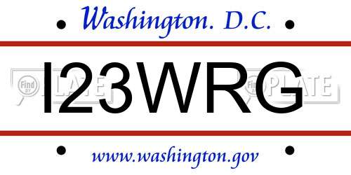 I23WRG District Of Columbia License Plate